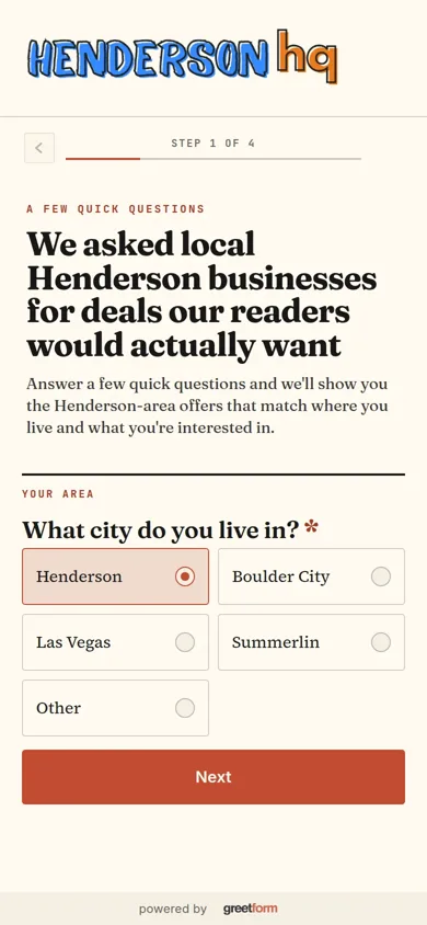 A greetform question asking which city the reader lives in