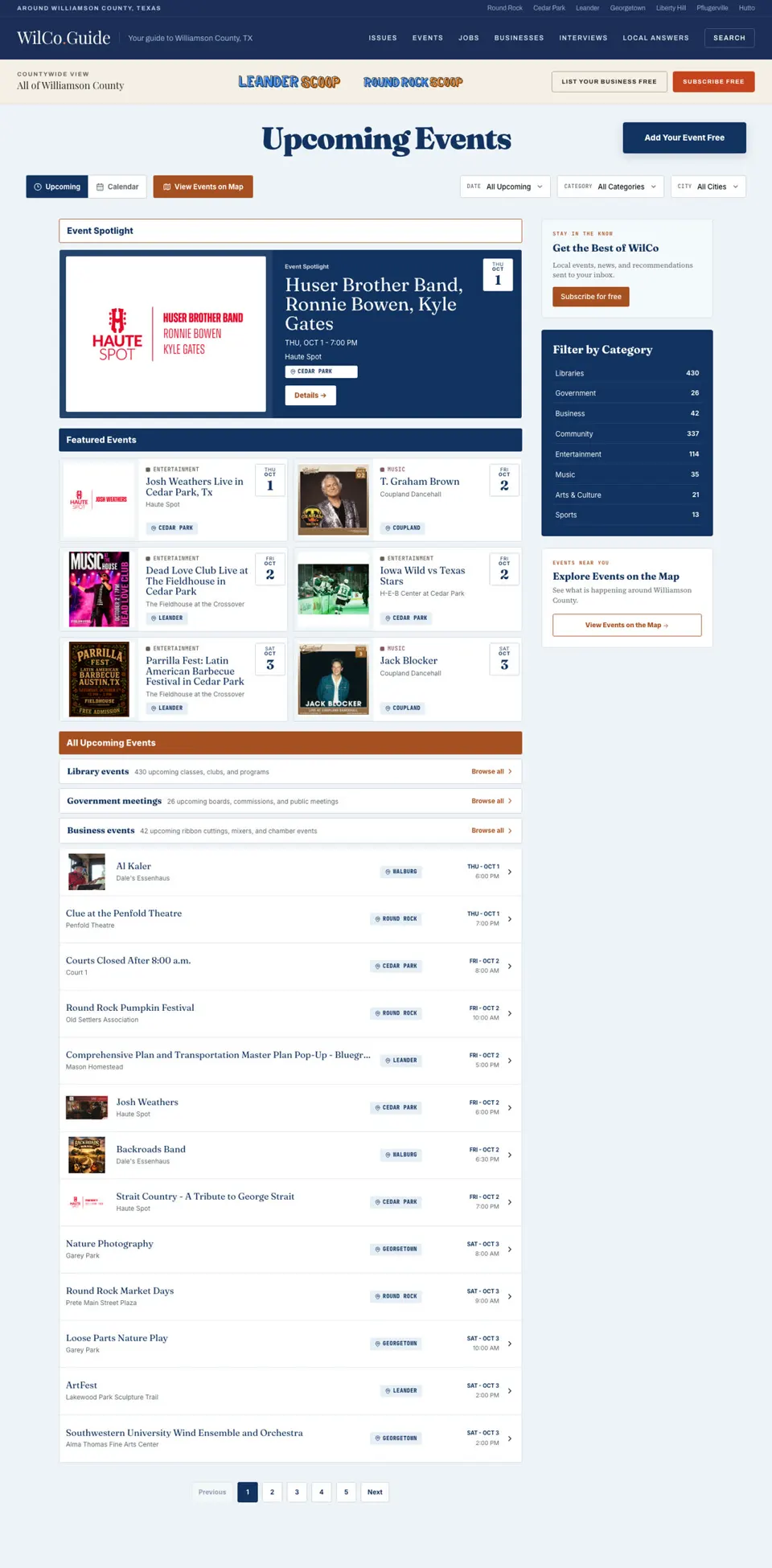 The larkfeed event calendar with an event spotlight